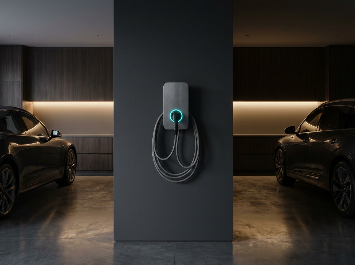 Modern EV charger installed in a garage